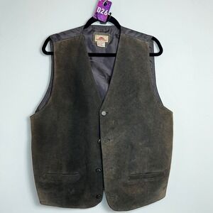 VTG Fresno The Jean Company Mens Brown Real Leather Vest Size M Button Front